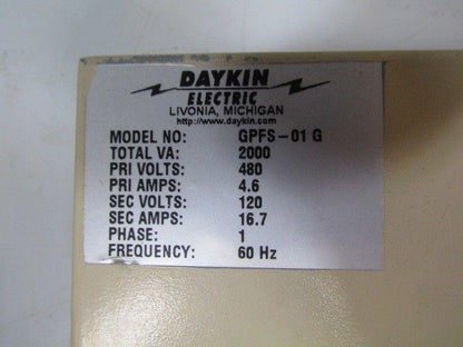 Daykin GPFS-01 G Enclosed Transformer Disconnect 2000VA 480V Pri 120V Sec 1PH