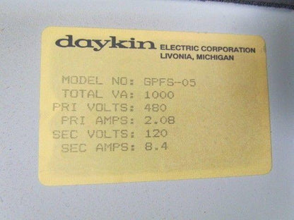Daykin GPFS-05 Enclosed Transformer Disconnect 1000VA 480V Pri 120V Sec 1PH