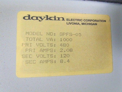 Daykin GPFS-05 Enclosed Transformer Disconnect 1000VA 480V Pri 120V Sec 1PH