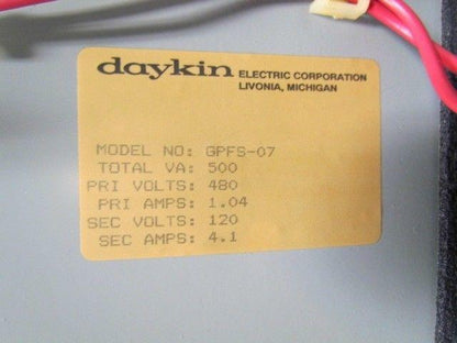Daykin GPFS-07 Enclosed Transformer Disconnect 500VA 480V Pri 120V Sec 1PH