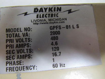 Daykin GPFS-01 LS Enclosed Transformer Disconnect 480V Pri 120 Sec. 1PH 2000VA