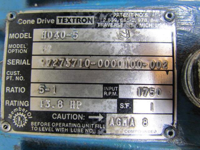 Textron Cone DRIVE H040-5 OPTION 51 Gearbox Dual output shafts speed reducer