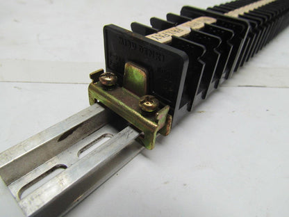 Mibu Denki F15 38 F15 600V Terminal Blocks w/4 F25 Blocks On 18" Long Din Rail