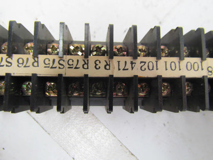 Mibu Denki F15 38 F15 600V Terminal Blocks w/4 F25 Blocks On 18" Long Din Rail