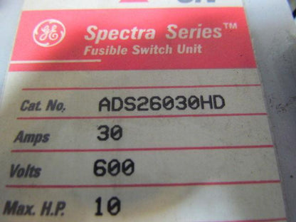 General Electric ADS26030HD Panelboard Switch 600V 30AMPS 2 Poles Fusible Unit