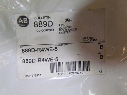 Allen-Bradley 889D-R4WE-5 4 Pin DC Micro Rightangle 5meters
