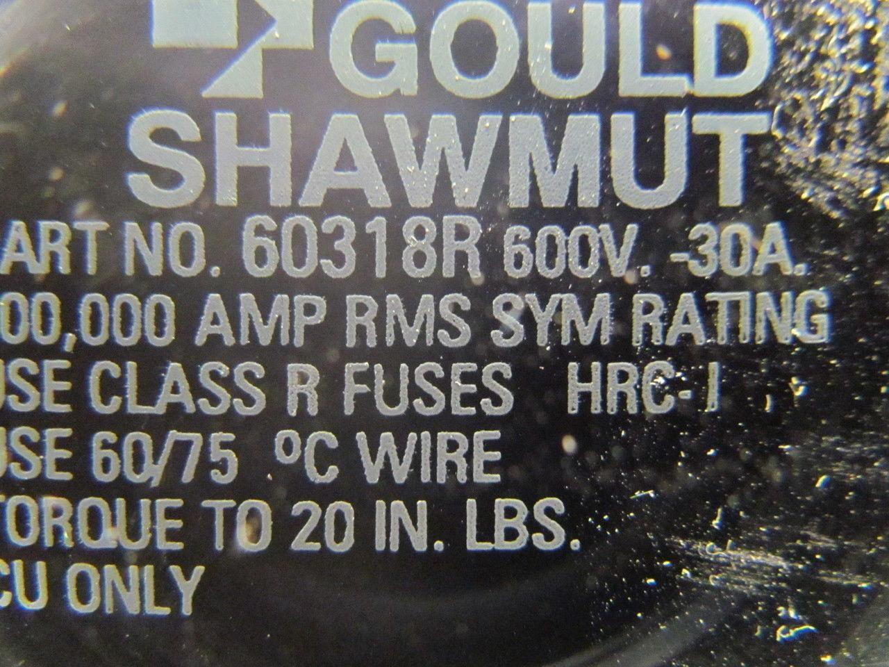 Gould 60318R Fuse Block/Holder 600V 30A Class R Fuse 3 Pole Lot of 3