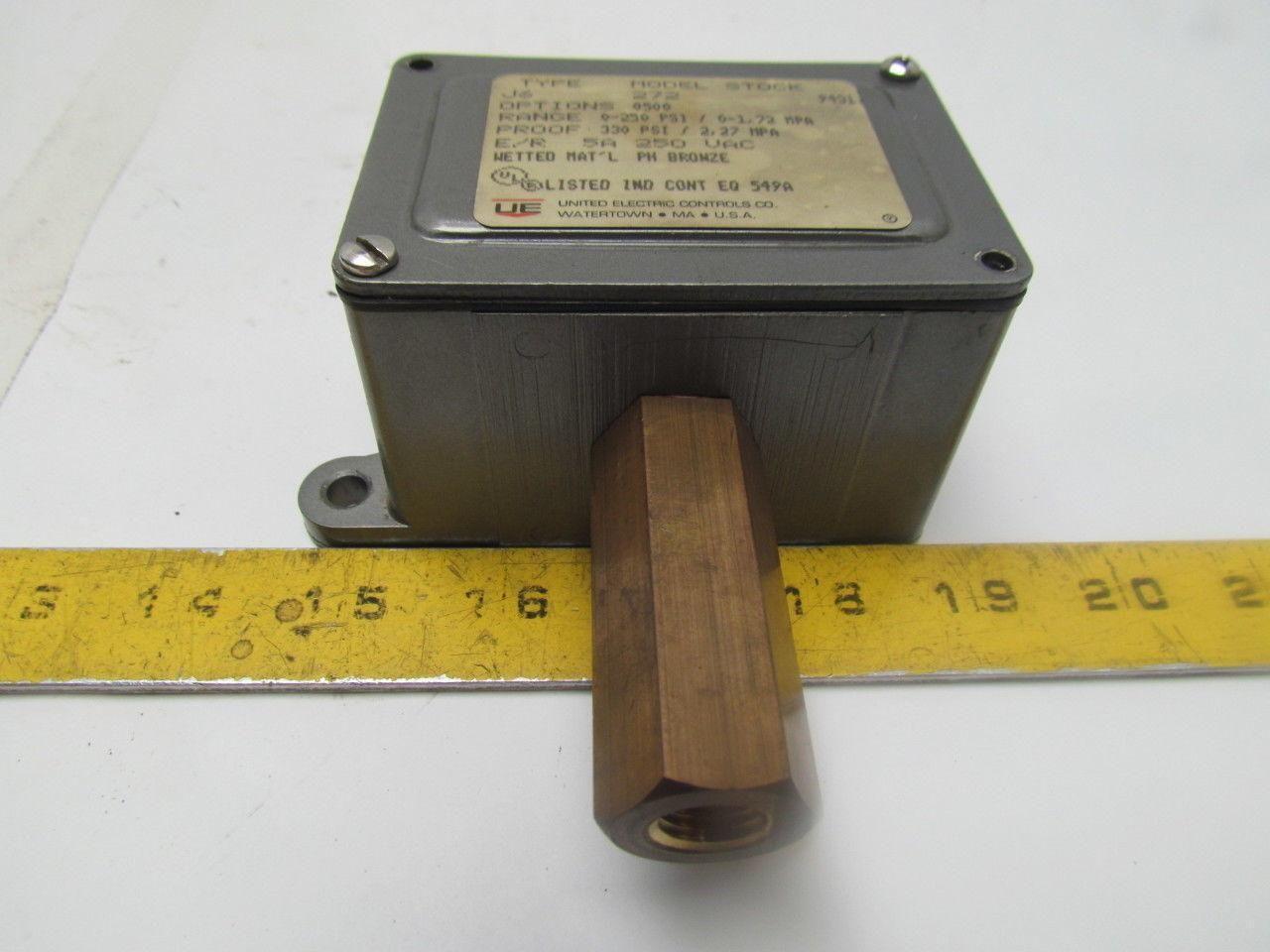 United Electric Controls Type J6 Model 272 Pressure Switch 0-250PSI 250V 1/4"NPT