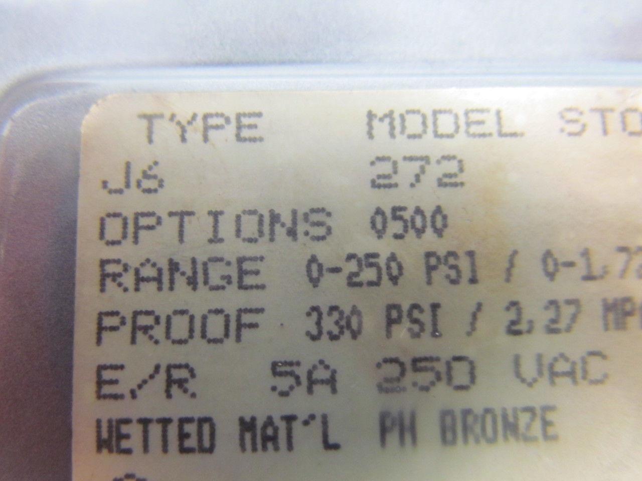 United Electric Controls Type J6 Model 272 Pressure Switch 0-250PSI 250V 1/4"NPT