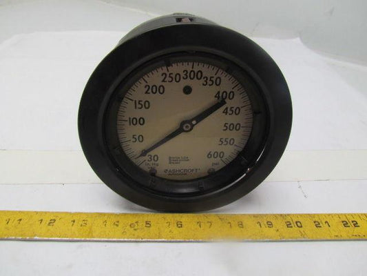 Ashcroft Compound Vacuum Pressure Gauge 0-30 in Hg 0-600psi 4-1/2 Dia 1/2"npt