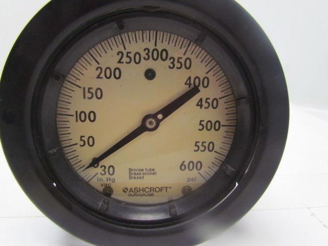 Ashcroft Compound Vacuum Pressure Gauge 0-30 in Hg 0-600psi 4-1/2 Dia 1/2"npt