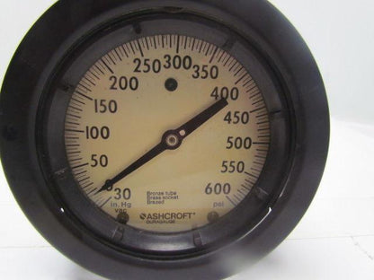 Ashcroft Compound Vacuum Pressure Gauge 0-30 in Hg 0-600psi 4-1/2 Dia 1/2"npt