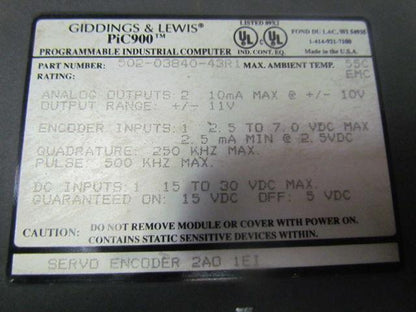 Giddings & Lewis 502-03840-43R1 PIC900 Programmable Industrial Servo Encoder