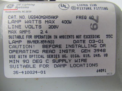 GE Lighting UGS40M2A5AKP Small Ballast Assy For UNIGLOW Luminaire 208V 400W