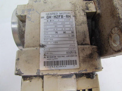 Mitsubishi GM-H2FB-RH Geared Electric Motor 1:20 Ratio 3PH 75RPM Shaft 29.70MM