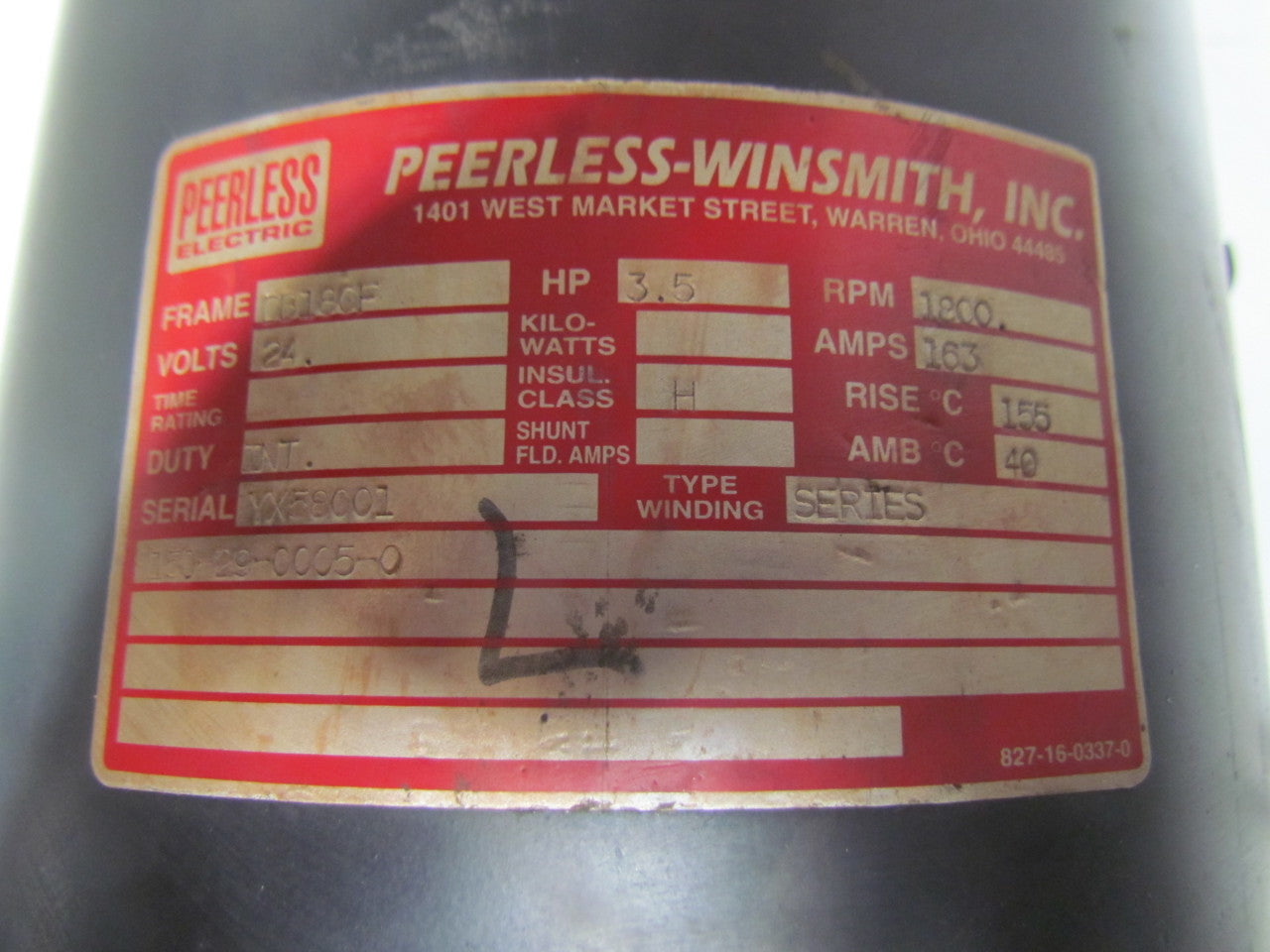 Peerless-Winsmith 150-29-0005-0 24VDC Electric Drive Motor Off Demag DT60 3.5HP