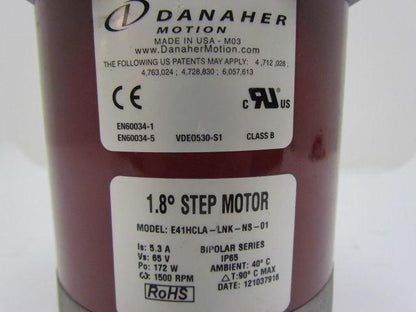 Danaher E41HCLA-LNK-NS-01 1.8° Step Motor 5.3A 65V 172W 1500 RPM Missing Cover