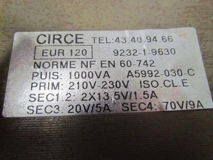 Circe EUR 120 Isolation Transformer Pri 210V-230V Sec1.2 : 2x13.5 Sec3 20V