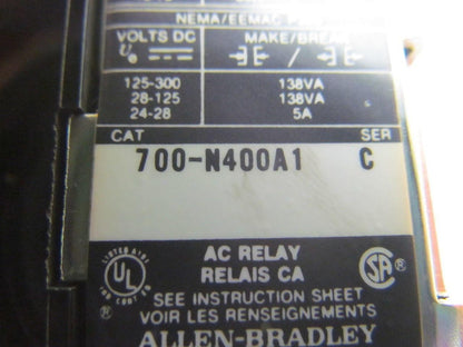 A-B Allen Bradley 700-N400A1 Control Relay 120V Coil Ser C