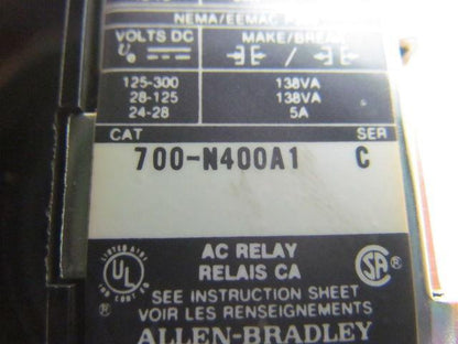 A-B Allen Bradley 700-N400A1 Control Relay 120V Coil Ser C