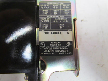 A-B Allen Bradley 700-N400A1 Control Relay 120V Coil Ser C