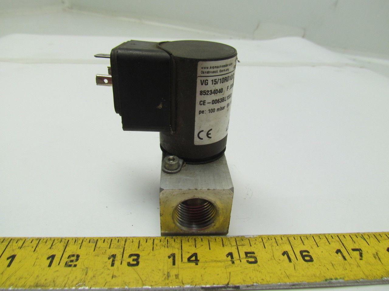 Krom Schroder VG 15/10R01Q6 Gas Solenoid Valve 1/2"npt Ports 100mbar 120V 8VA