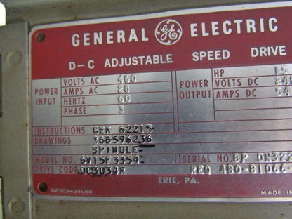 GE Valutrol 6V15F3354 DC3034R DC Adjustable Speed Drive 15HP 240VDC 54amp DC
