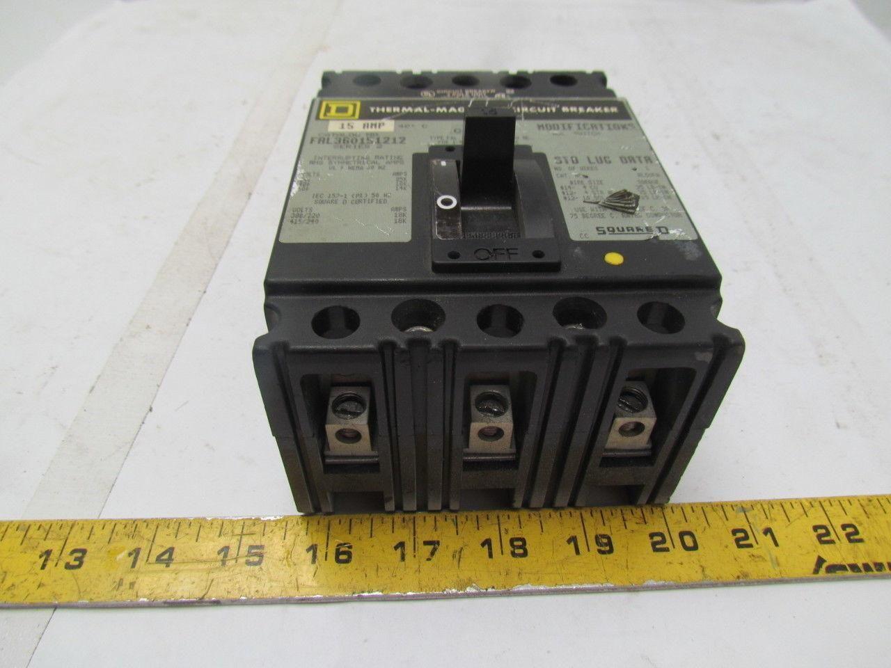 Square D FAL360151212 15Amp 3Pole Circuit Breaker w Aux Switch