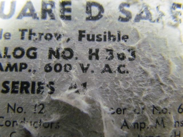 Square D H363 Safety Switch 100A 600V 3P Fused