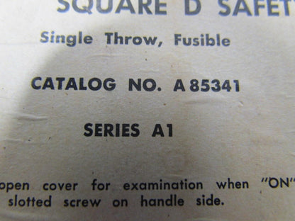 Square D A85341 Ser.A1 Fused single throw safety switch disconnect 30A 600V