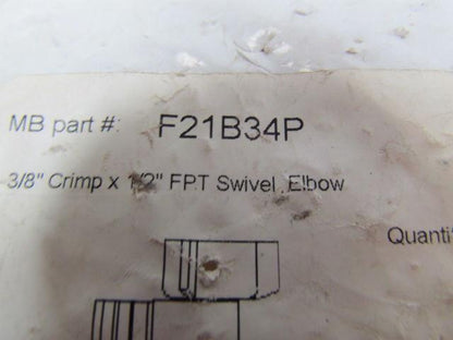 MB PEX F21B34 3/8" Crimp X 1/2"FPT Swivel Elbow Bag of 50
