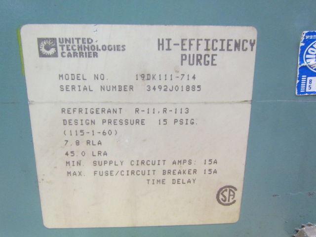 Carrier 19 Ser PreVent High efficiency Purge Unit Chiller Optimizer CFC barrier