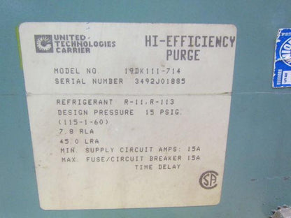 Carrier 19 Ser PreVent High efficiency Purge Unit Chiller Optimizer CFC barrier