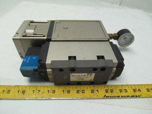SMC Syndevco VSS8-8-FG-S-3EZ-V1- X6 Valve iso 8 Sol 4/5 Port w/ manifold & gauge
