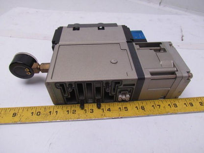 SMC Syndevco VSS8-8-FG-S-3EZ-V1- X6 Valve iso 8 Sol 4/5 Port w/ manifold & gauge