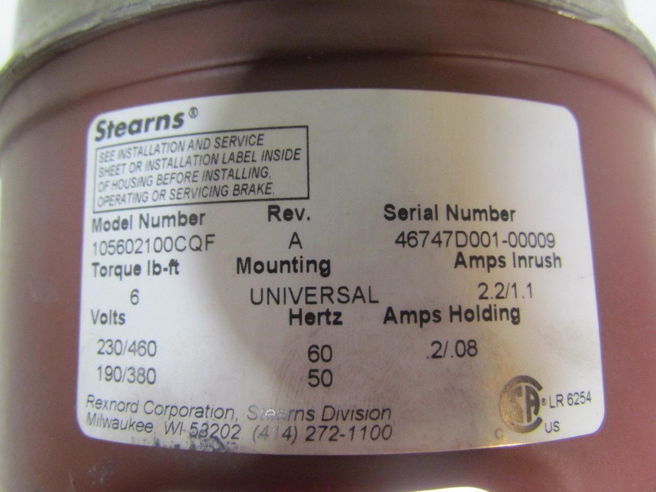 Sterns Rexnord 105602100CQF Electric Motor Brake Assy Standard/Universal NEW