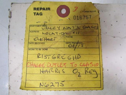 Harris Oxygen Regulator Supply Gauge 500 PSI Delivery Ga 15 PSI Rebuilt 8-2015