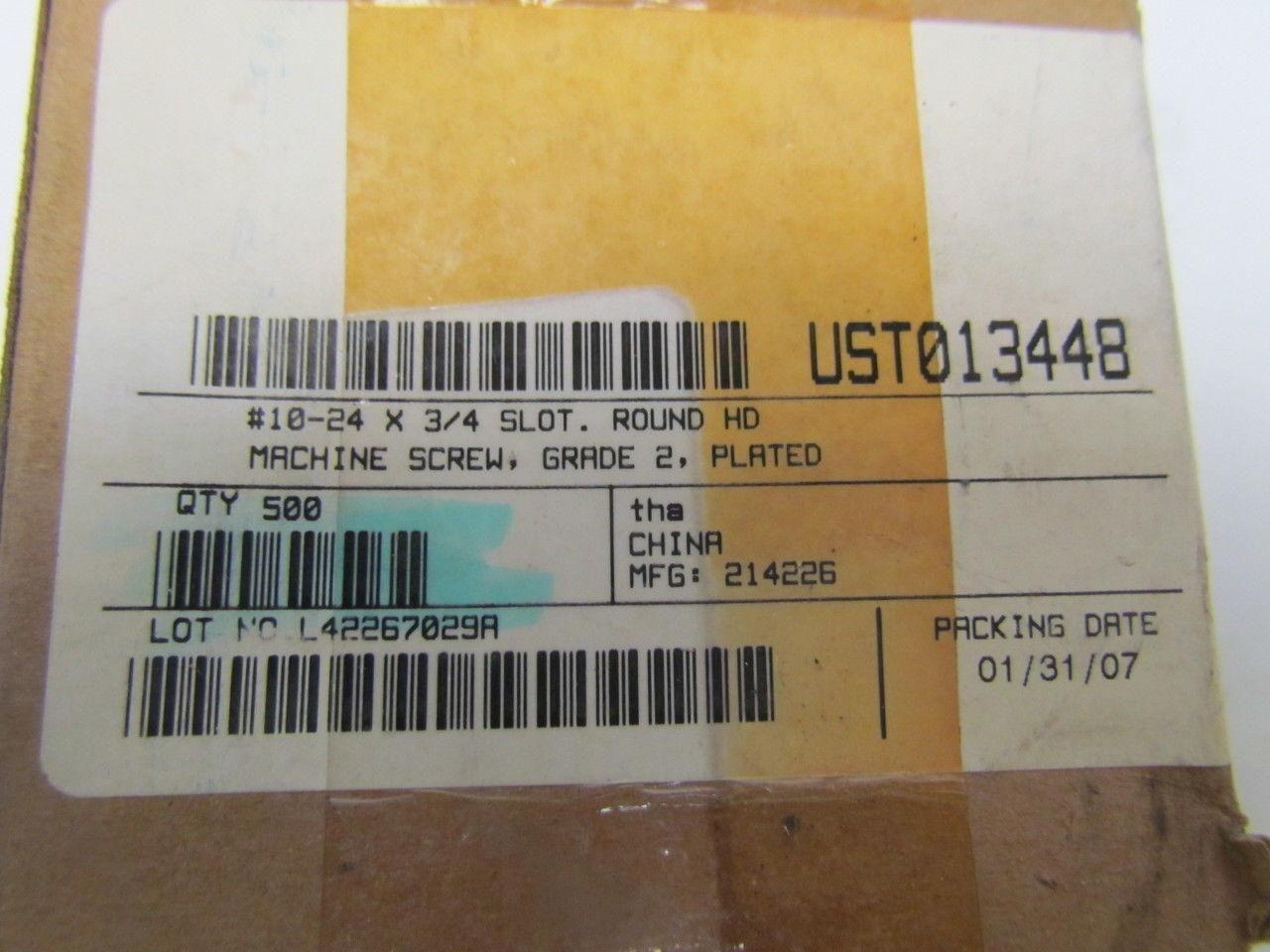 UST013448 #10-24 X 3/4" Slot round head machine screw grade 2 plated