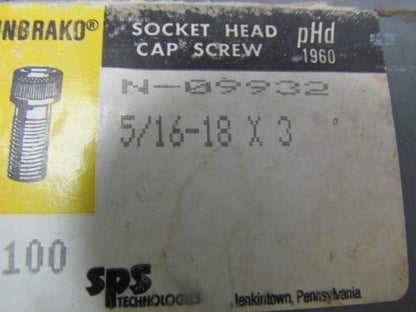 Unbrako N-09932 Socket head cap screw 5/16-18 x 3" 100pcs