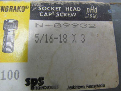 Unbrako N-09932 Socket head cap screw 5/16-18 x 3" 100pcs