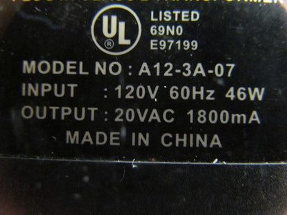 Condor A12-3A-07 Power Supply 120V Input 20VAC output w/5 Pin Plug
