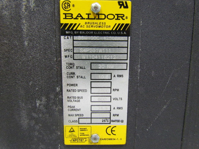 Baldor BSM100C-4250BAX Brushless AC Servomotor 600V Rated 2400RPM Max. 4500RPM