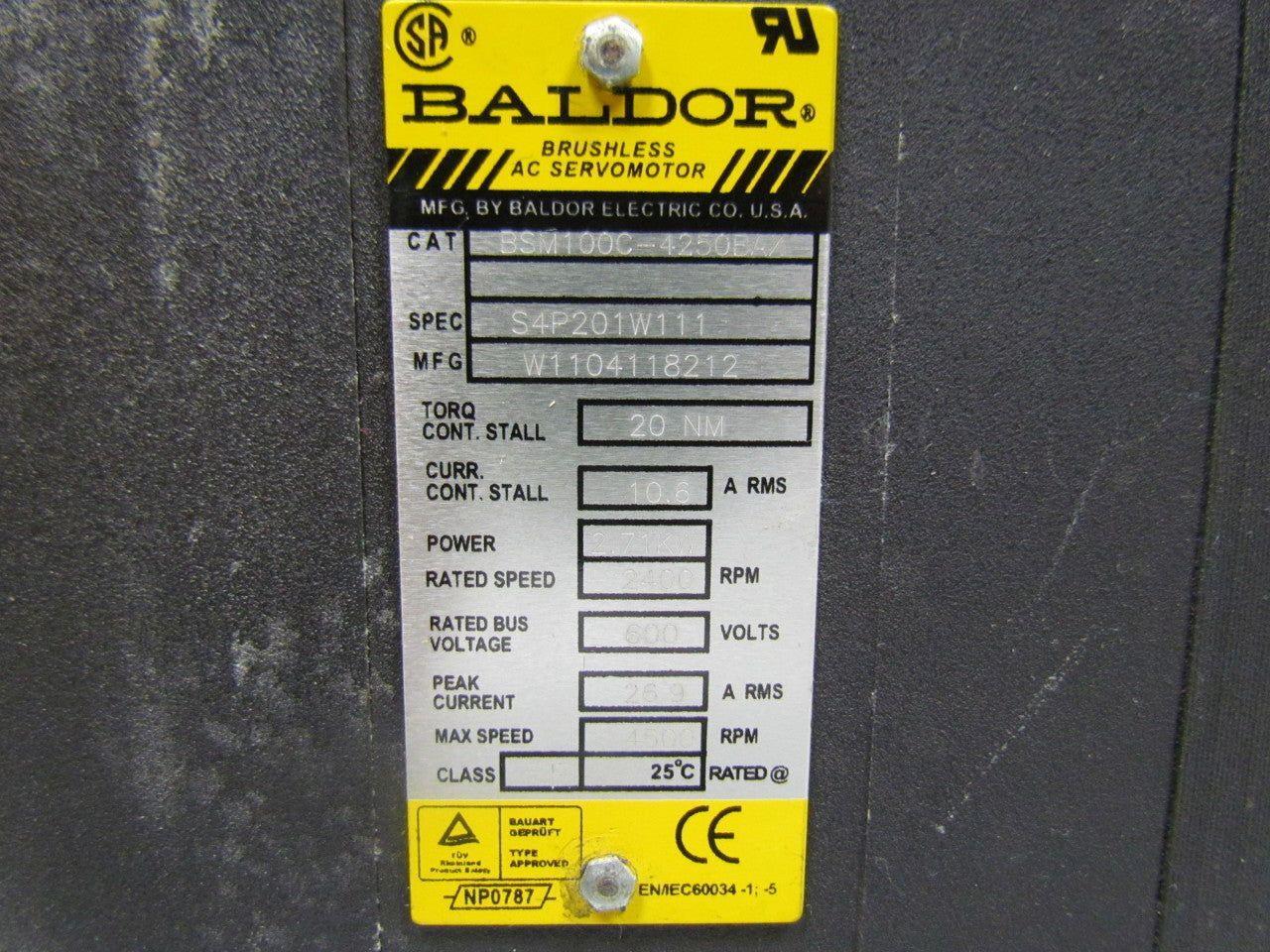 Baldor BSM100C-4250BAX Brushless AC Servomotor 600V Rated 2400RPM Max. 4500RPM