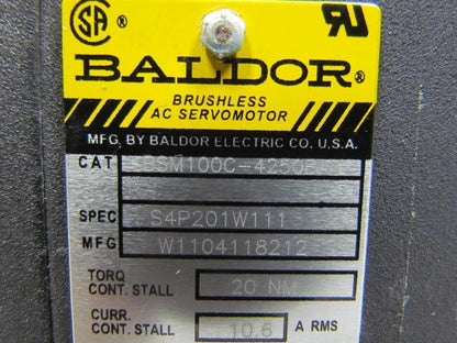 Baldor BSM100C-4250BAX Brushless AC Servomotor 600V Rated 2400RPM Max. 4500RPM