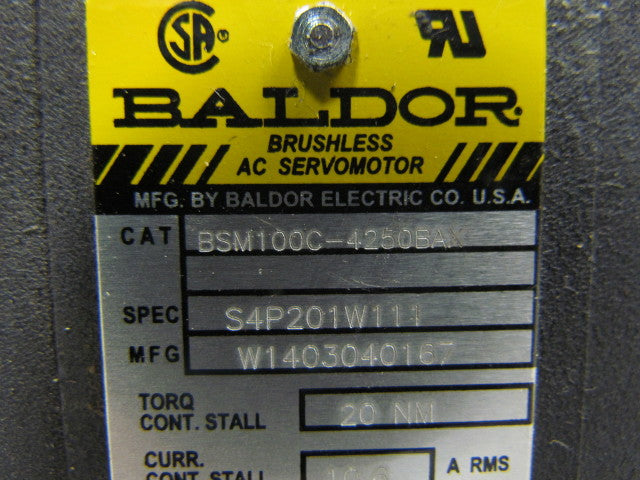 Baldor BSM100C-4250BAX Brushless AC Servomotor 600V Rated 2400RPM Max. 4500RPM