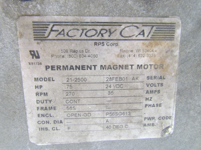 RPS Corp 21-2500 28FEBO1 AK 24VDC 3/4HP 270RPM Industrial Floor Scrubber Sweeper