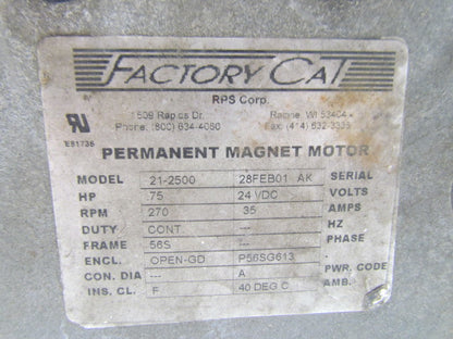 RPS Corp 21-2500 28FEBO1 AK 24VDC 3/4HP 270RPM Industrial Floor Scrubber Sweeper