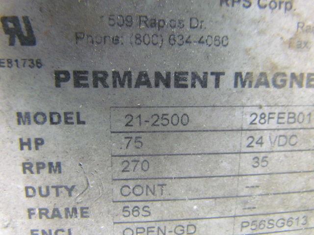 RPS Corp 21-2500 28FEBO1 AK 24VDC 3/4HP 270RPM Industrial Floor Scrubber Sweeper