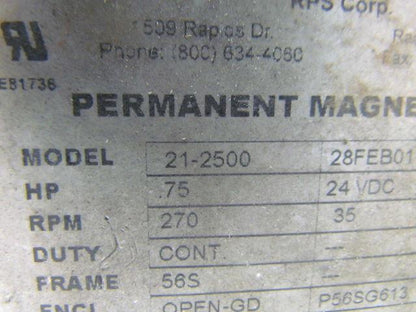 RPS Corp 21-2500 28FEBO1 AK 24VDC 3/4HP 270RPM Industrial Floor Scrubber Sweeper