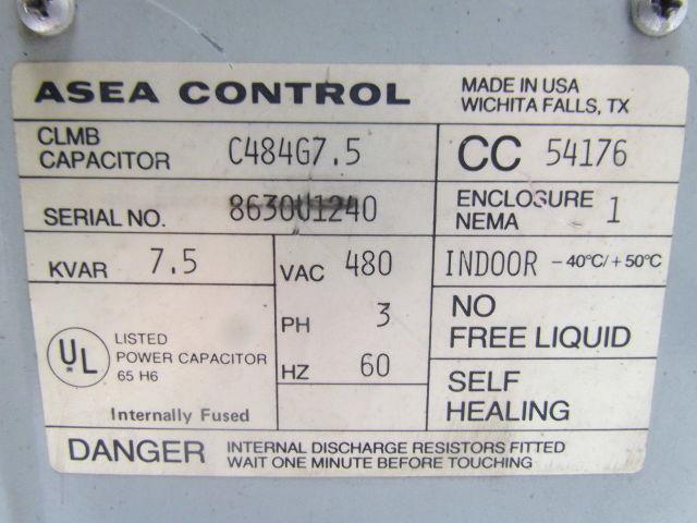 Asea Control C484G7.5 Capacitor 480Vac 3ph 60Hz NEMA type 1 7.5KVAR